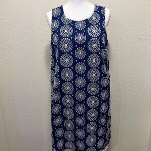 on 34th blue and white embroidered floral shift dress, sleeveless, size OX
